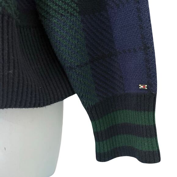 Tommy Hilfiger Blue Green Plaid Tartan Yellow Logo Quarter Zip Sweater size L - Picture 8 of 13